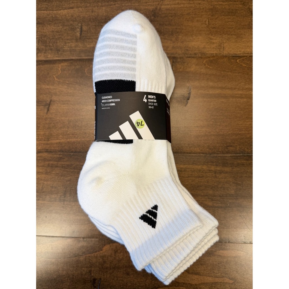 Adidas Mens Quarter Socks 4 Pair Pack White Climacool Cushioned Arch Compression